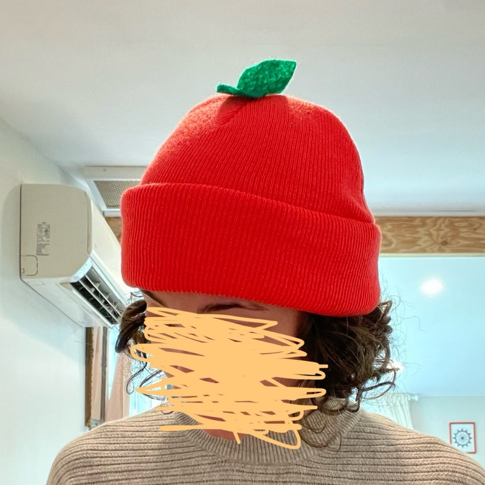 Screen printed orange fruit beanie
